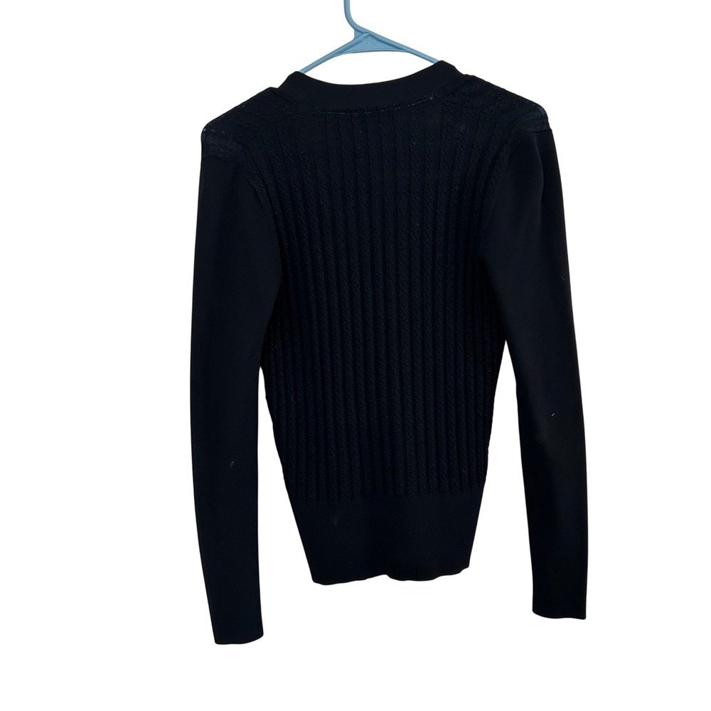 MM LaFleur Cardigan Womens S Black Cable Knit V-Neck Button Italian Yarn Sweater - Picture 7 of 8